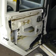 The rear side doors on the land rover 110 are now in position and the inside will be sprayed with cavity wax before the interior door card is fitted