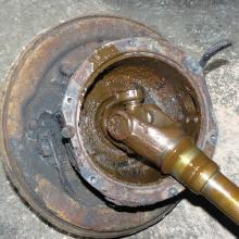 land rover series 107 front half shaft and swivel housing before restoring 