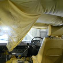range rover restoration showing the interior with the sagging headlining