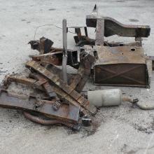 All the rusty pieces of the land rover series 3 chassis now ready for the scrapman