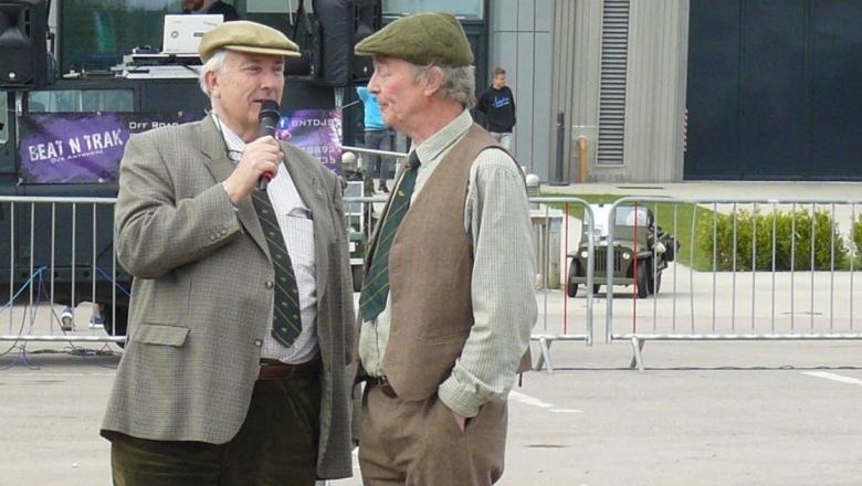JOHN WRIGHT IS BEING INTERVIEWED BY RICHARD BEDDALL  AT THE GAYDON LEND ROVER SHOW